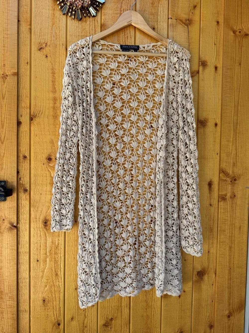 Crochet Open Cardigan Sweater - Beige